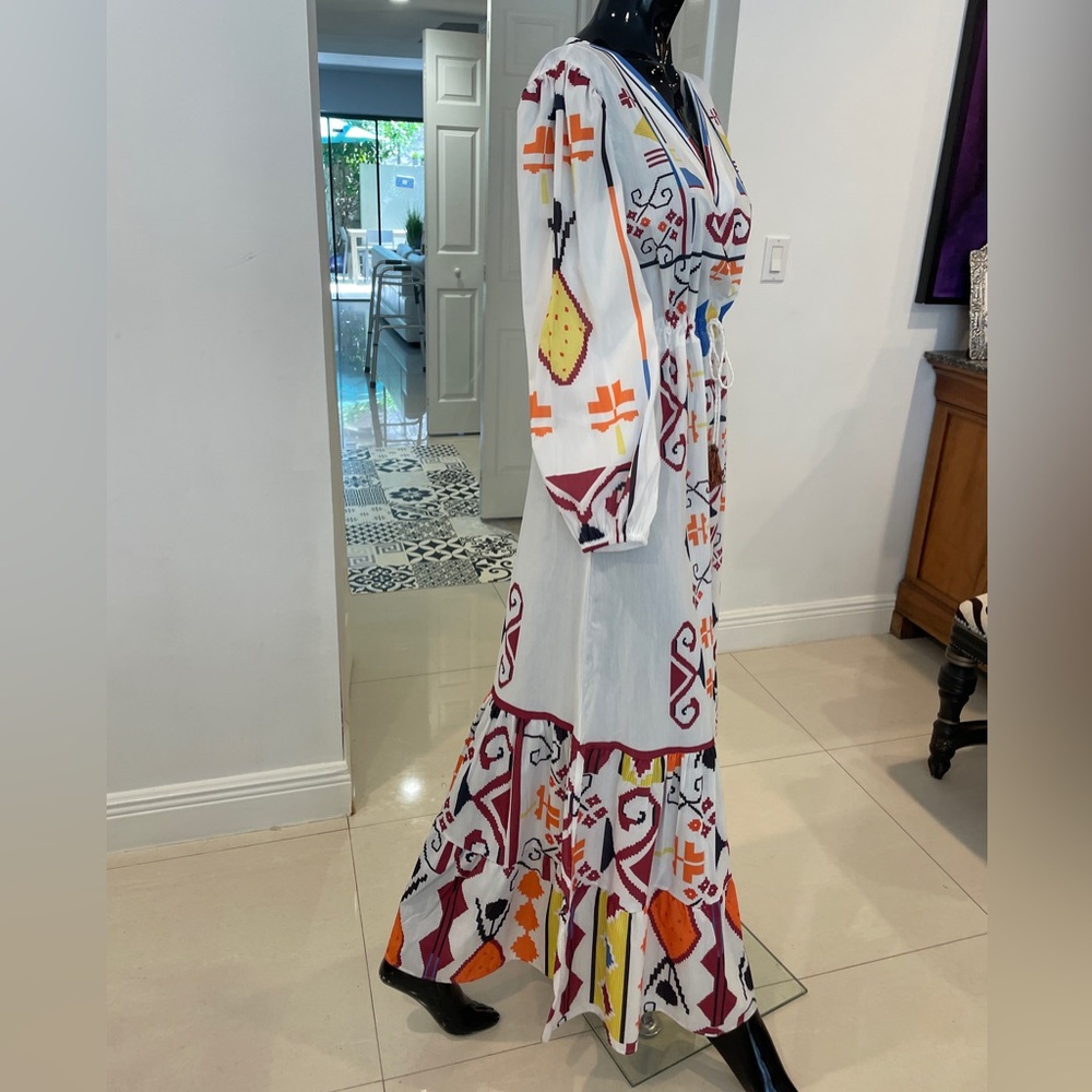 MAXI-DRESS M Size Cotton. Azteca Print Style. Very convenient to all body shapes